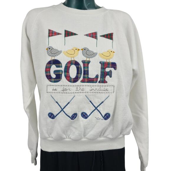 Vintage Valerie Sockwell Applique Golf Sweatshirt White Embroidered Size M 2918 - Picture 1 of 6